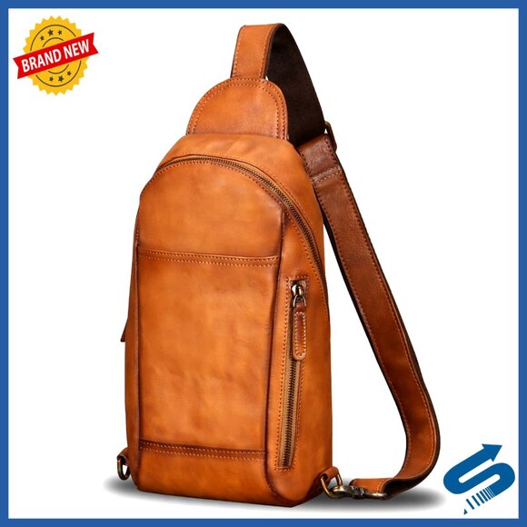 Genuine Leather Sling Backpack Crossbody Bag Adjustable Vintage Daypack